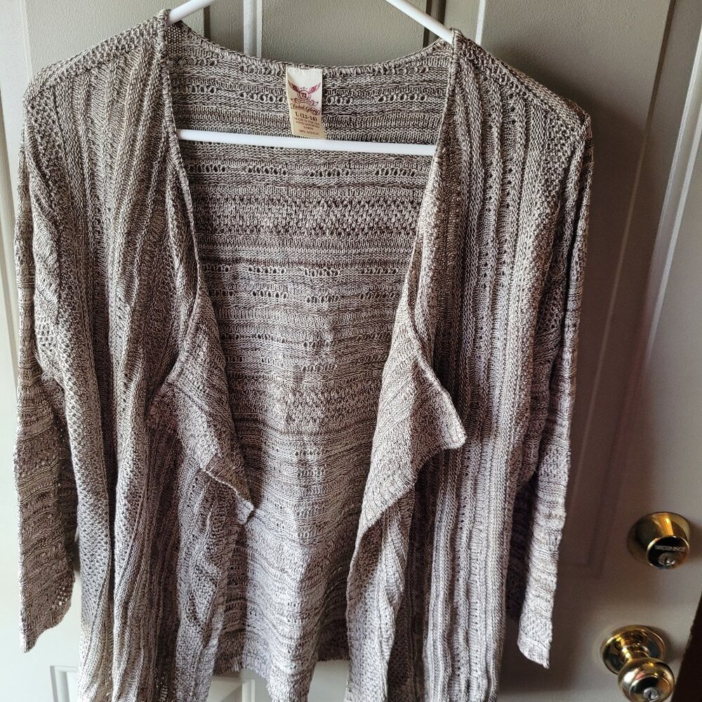 NWT's Faded Glory Brown & Tan Varigated Cardigan Sweater Size Large 12-14